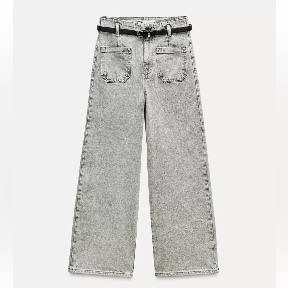Zara High Rise Cropped Wide Leg Jean
